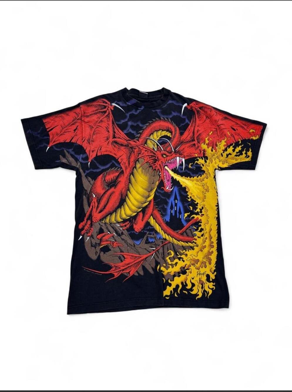 Vintage 1993 Liquid Blue Dragon Knight All Over Print T-Shirt